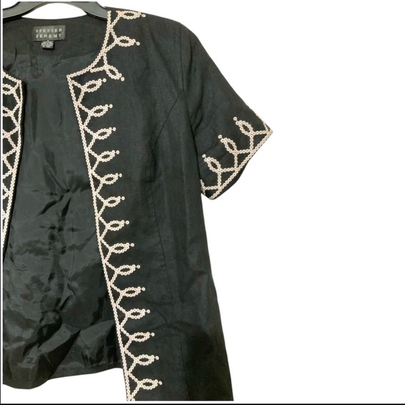 Vintage Spenser Jeremy Women’s Embellished Short Sleeve Linen Black Jacket Sz 12 - Picture 4 of 7